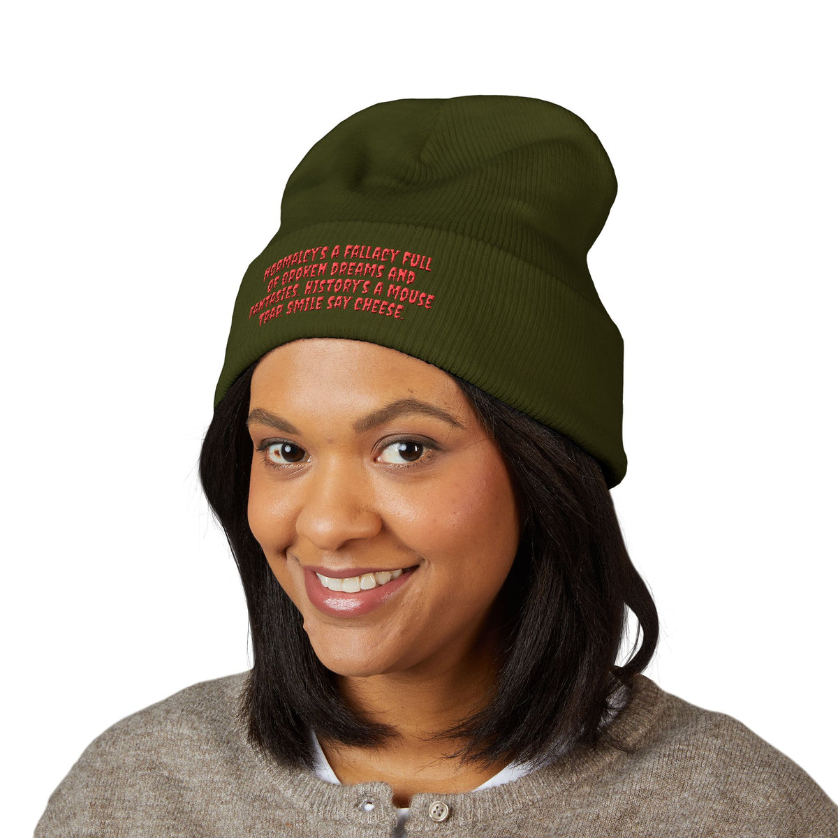 Y. Red Normalcy's a Fallacy Beanie (Embroidery)