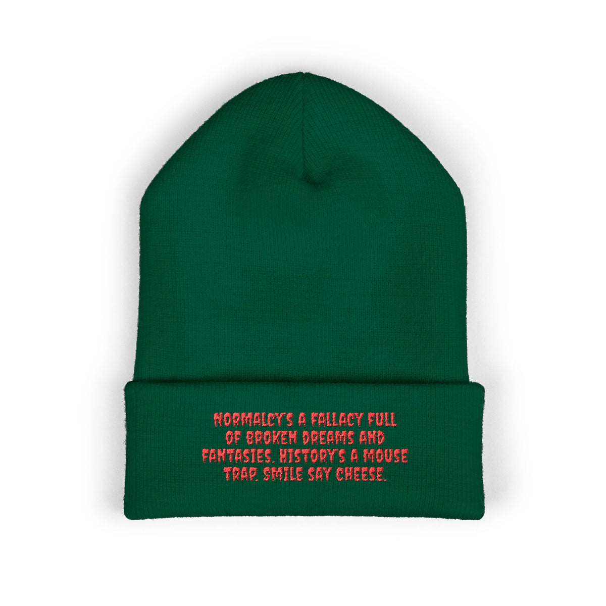 Y. Red Normalcy's a Fallacy Beanie (Embroidery)