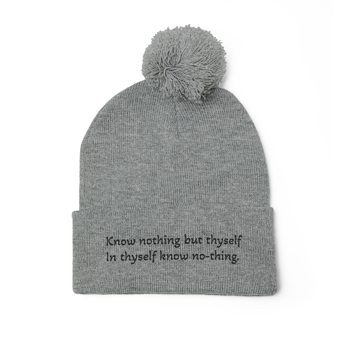 W. Know Nothing Black Pom-Pom Knit Cap (Embroidery)