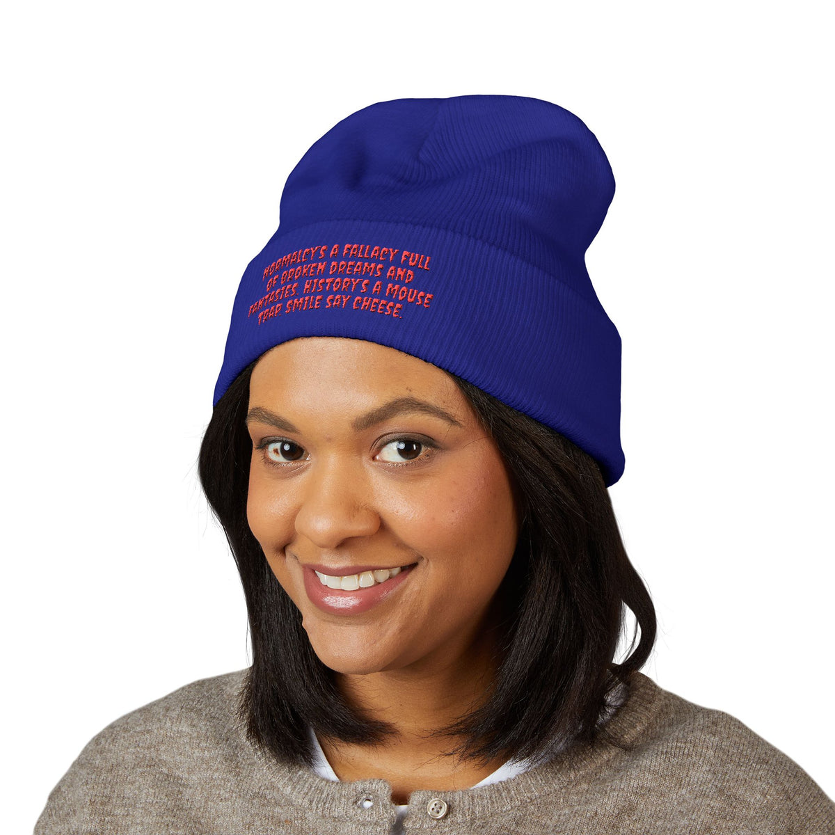 Y. Red Normalcy's a Fallacy Beanie (Embroidery)