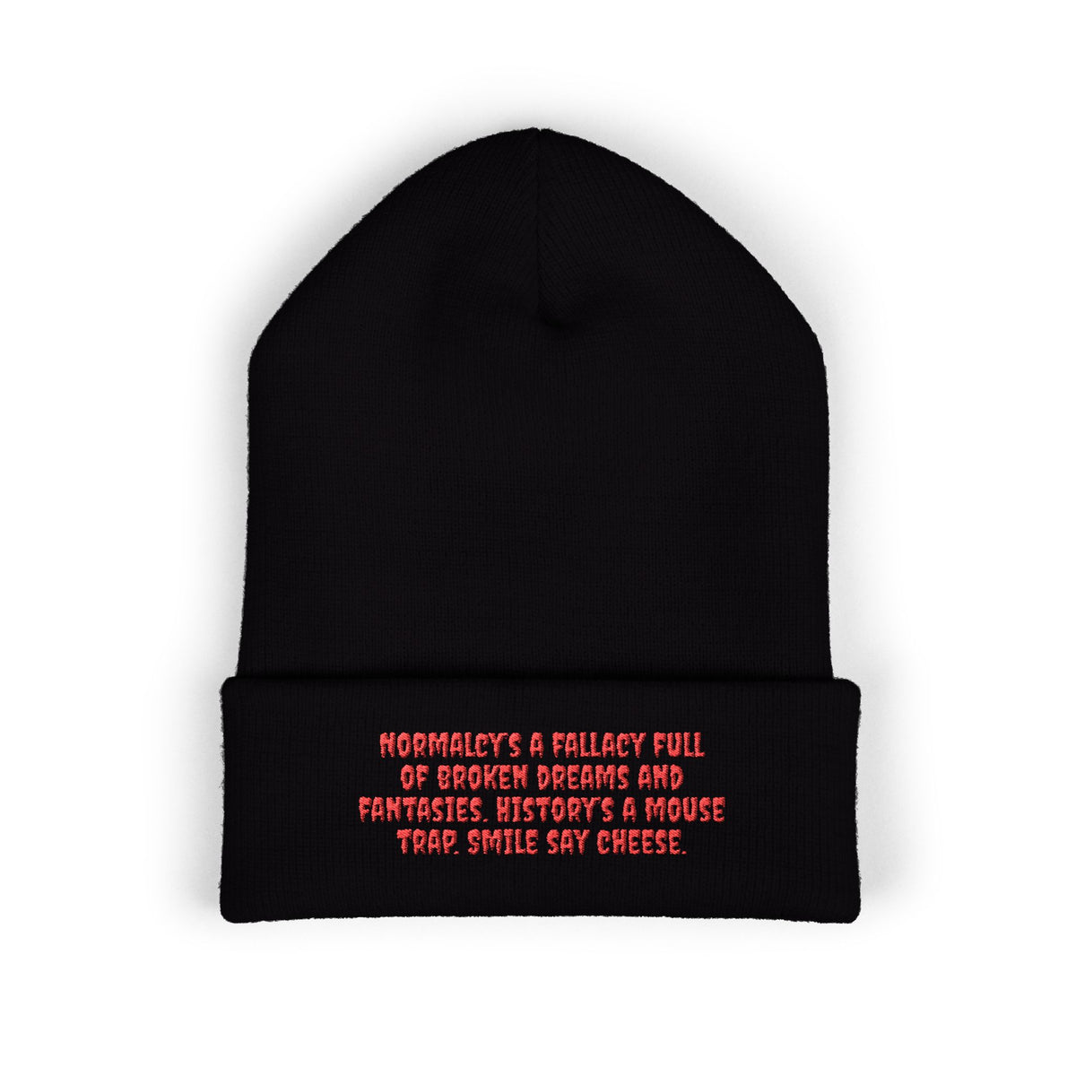 Y. Red Normalcy's a Fallacy Beanie (Embroidery)