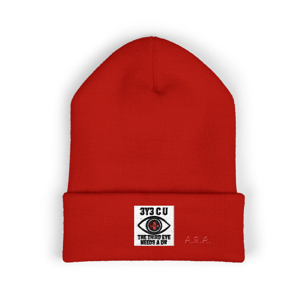 X. 3Y3 C U Red Beanie (Embroidery)