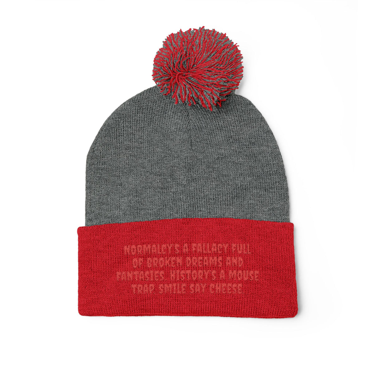 Z. Red Normalcy's a Fallacy Pom-Pom Knit Cap