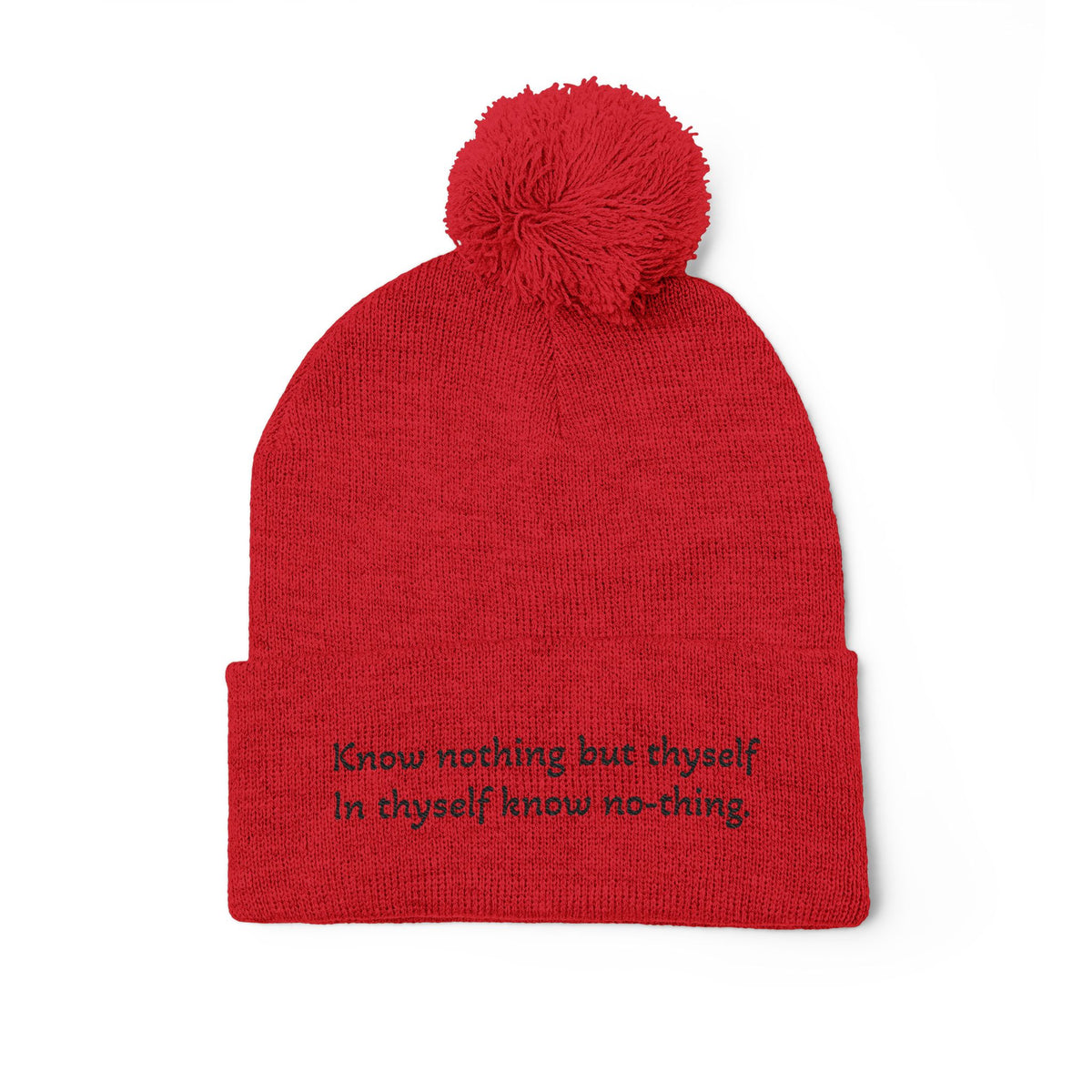 W. Know Nothing Black Pom-Pom Knit Cap (Embroidery)