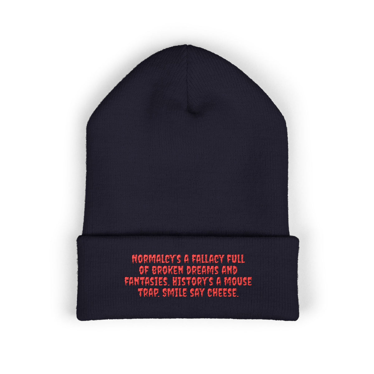 Y. Red Normalcy's a Fallacy Beanie (Embroidery)