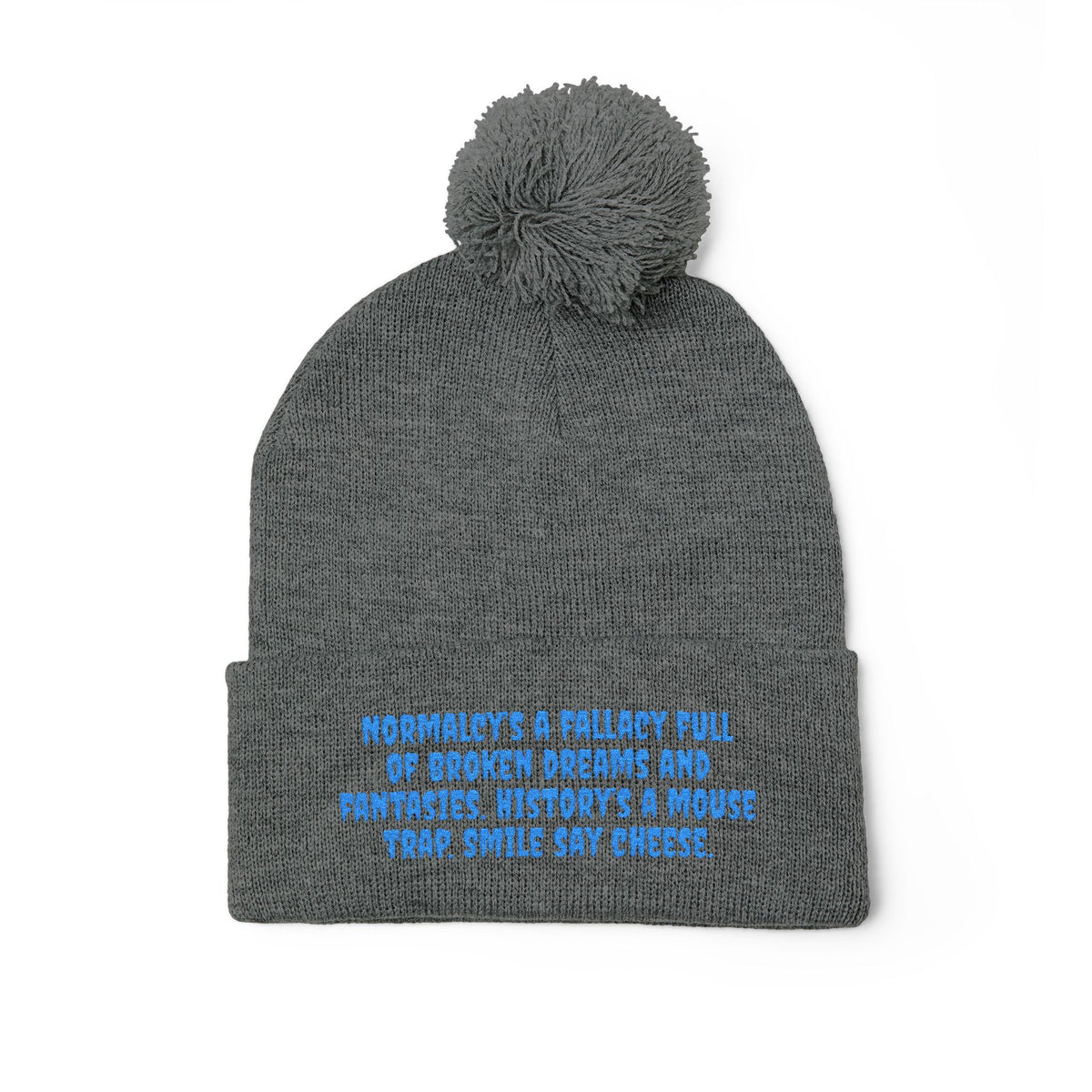 Z. Blue Normlacy's a Fallacy Pom-Pom Knit Cap