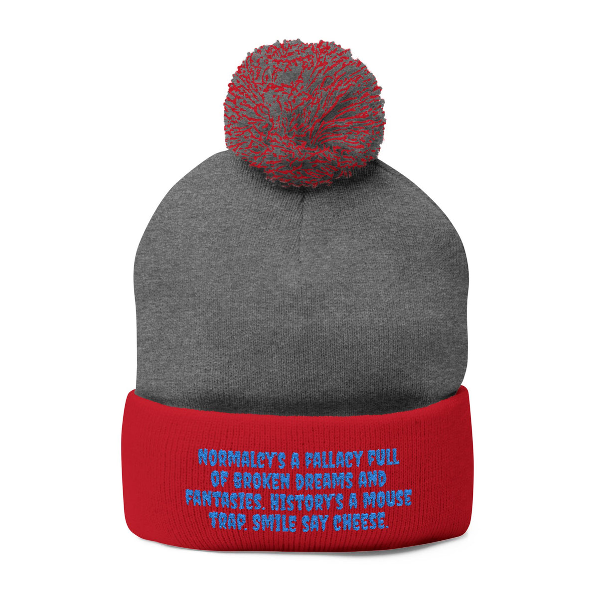 Z. Blue Normlacy's a Fallacy Pom-Pom Knit Cap