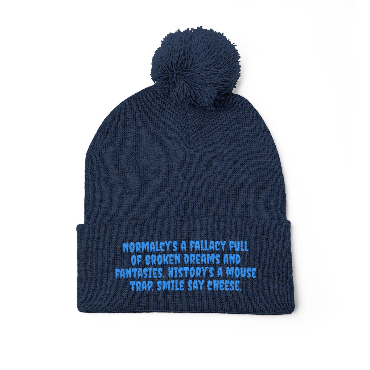 Z. Blue Normlacy's a Fallacy Pom-Pom Knit Cap