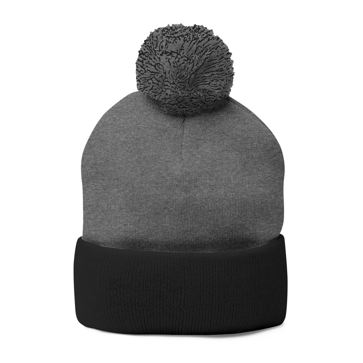 W. Know Nothing Black Pom-Pom Knit Cap (Embroidery)
