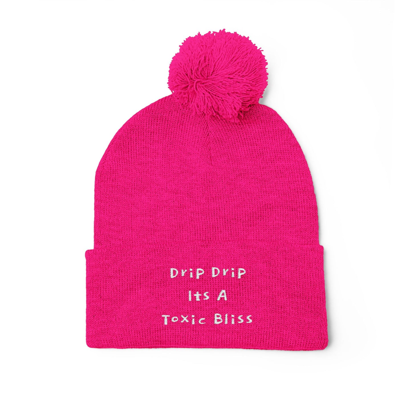 Y. Drip Drip White Pom-Pom Knit Cap (Embroidery)