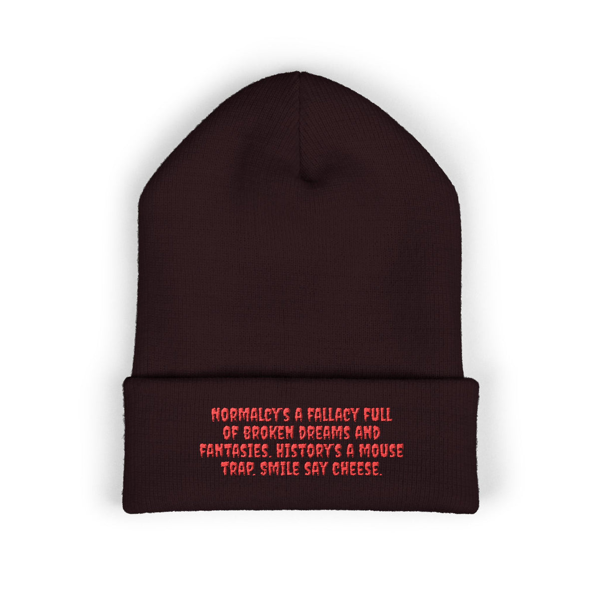 Y. Red Normalcy's a Fallacy Beanie (Embroidery)