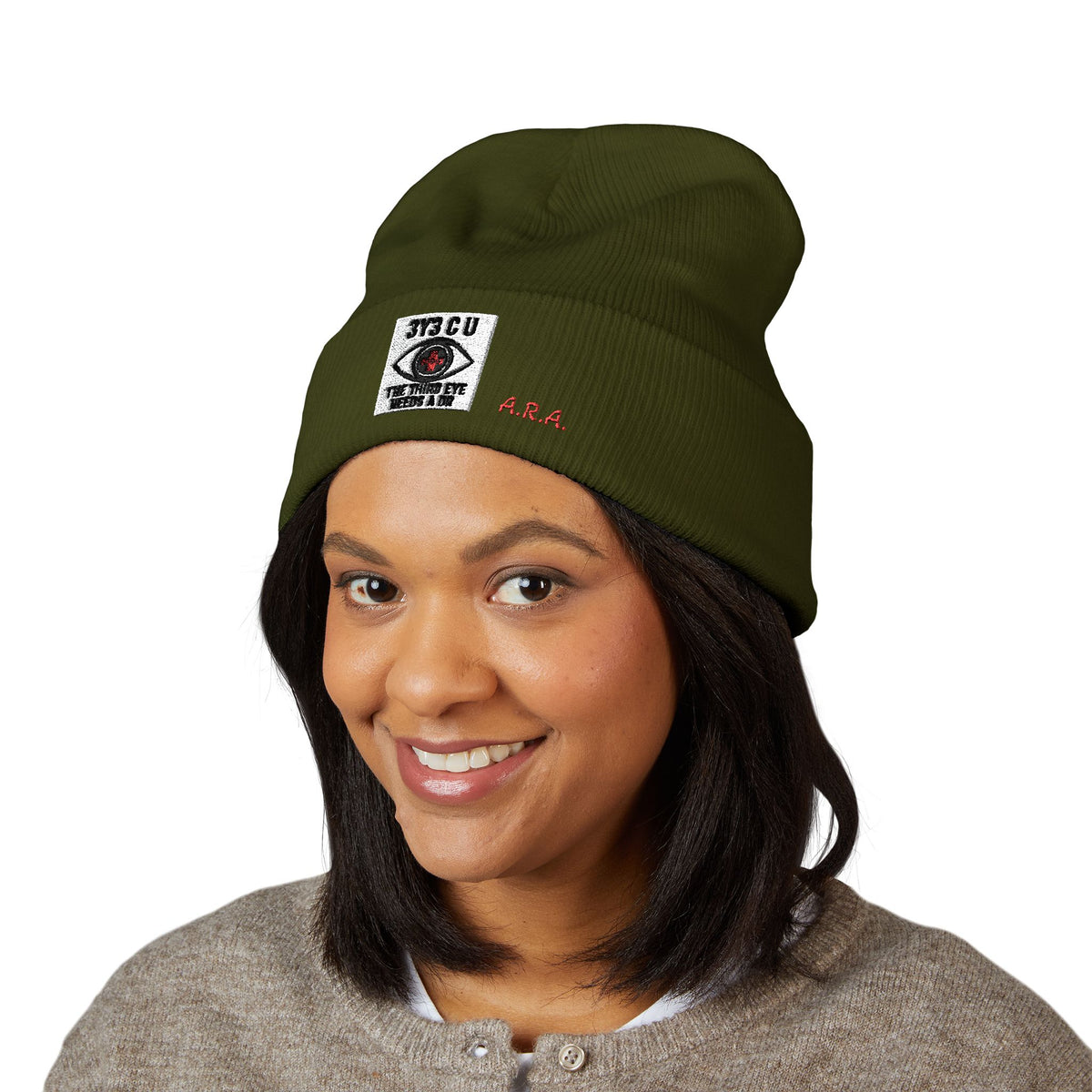 X. 3Y3 C U Red Beanie (Embroidery)