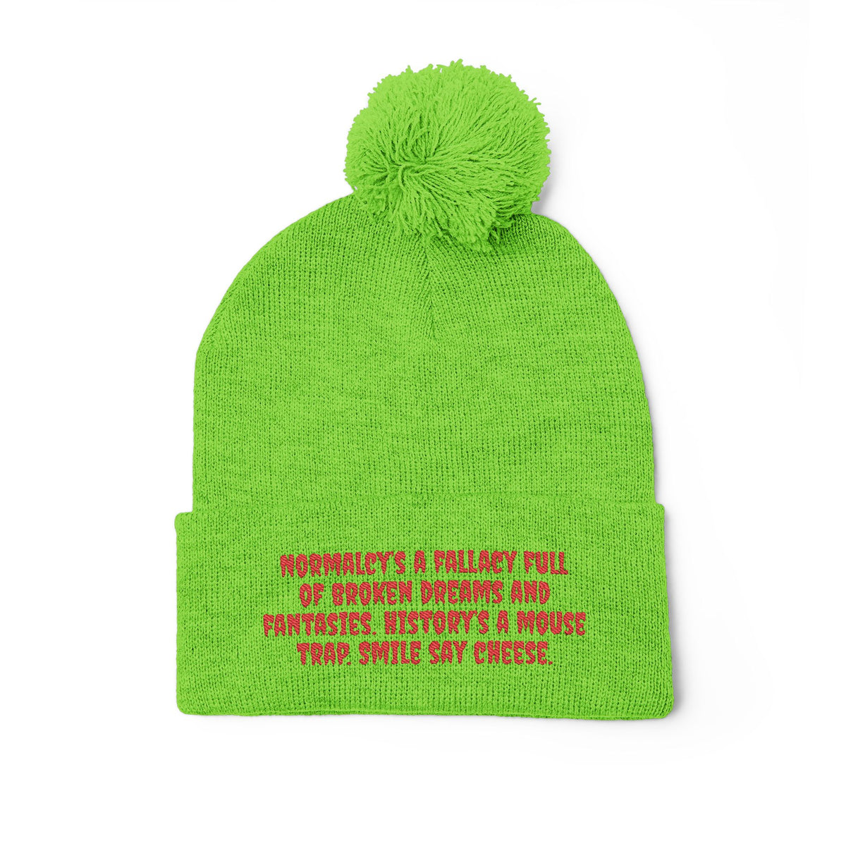 Z. Red Normalcy's a Fallacy Pom-Pom Knit Cap