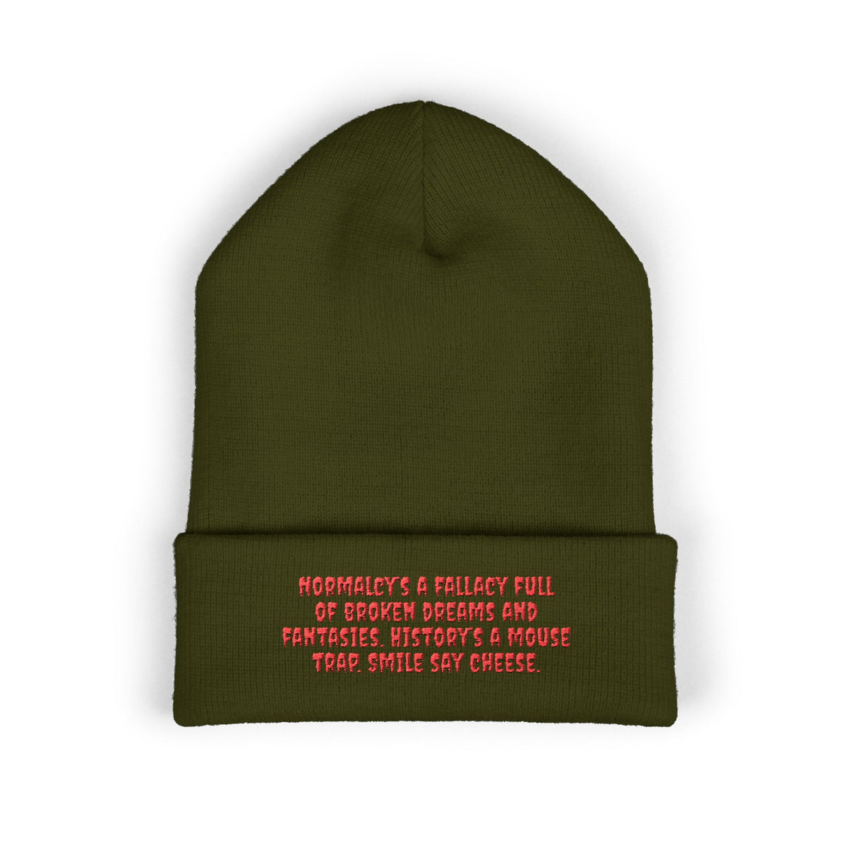 Y. Red Normalcy's a Fallacy Beanie (Embroidery)