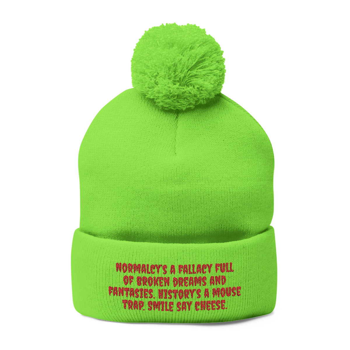 Z. Red Normalcy's a Fallacy Pom-Pom Knit Cap