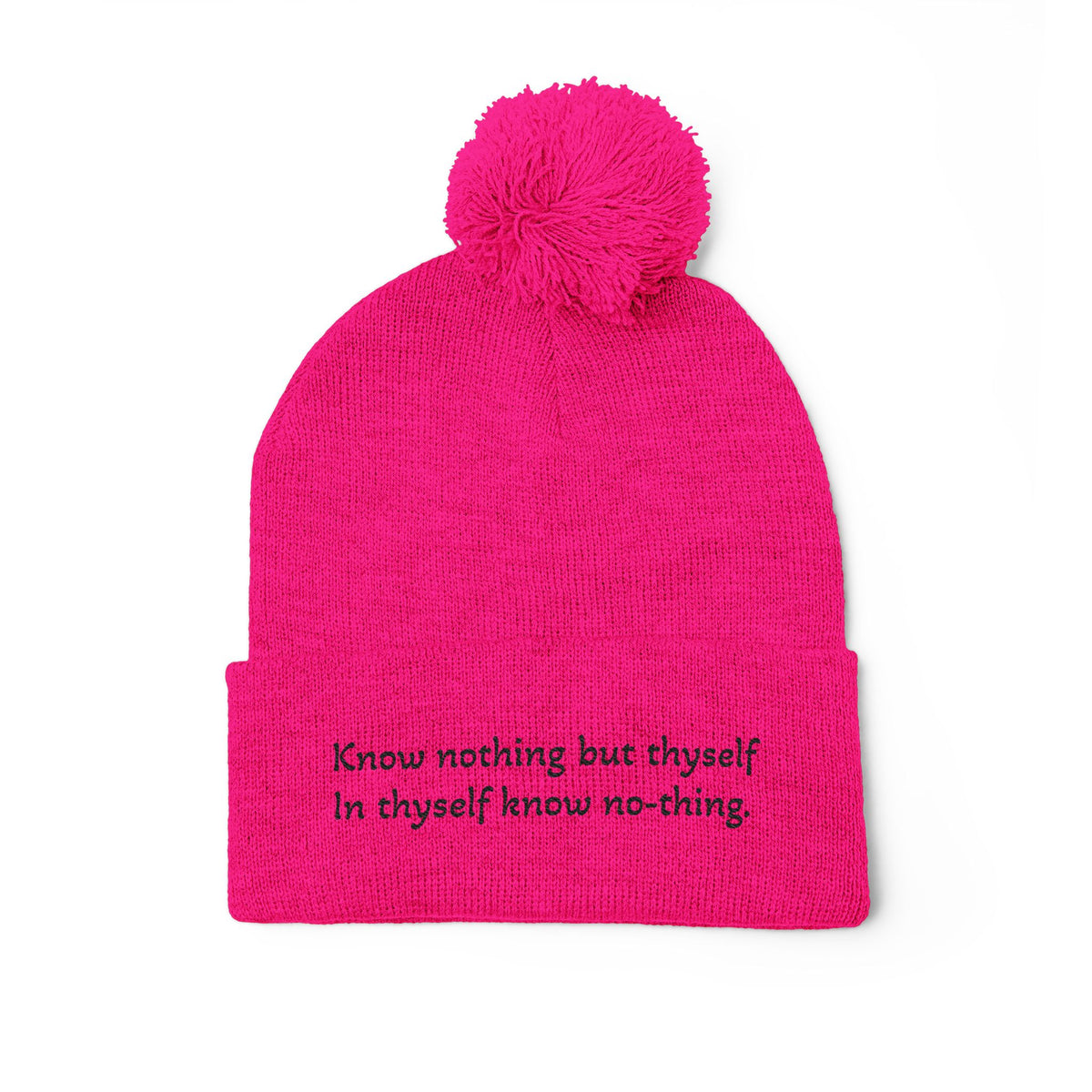 W. Know Nothing Black Pom-Pom Knit Cap (Embroidery)