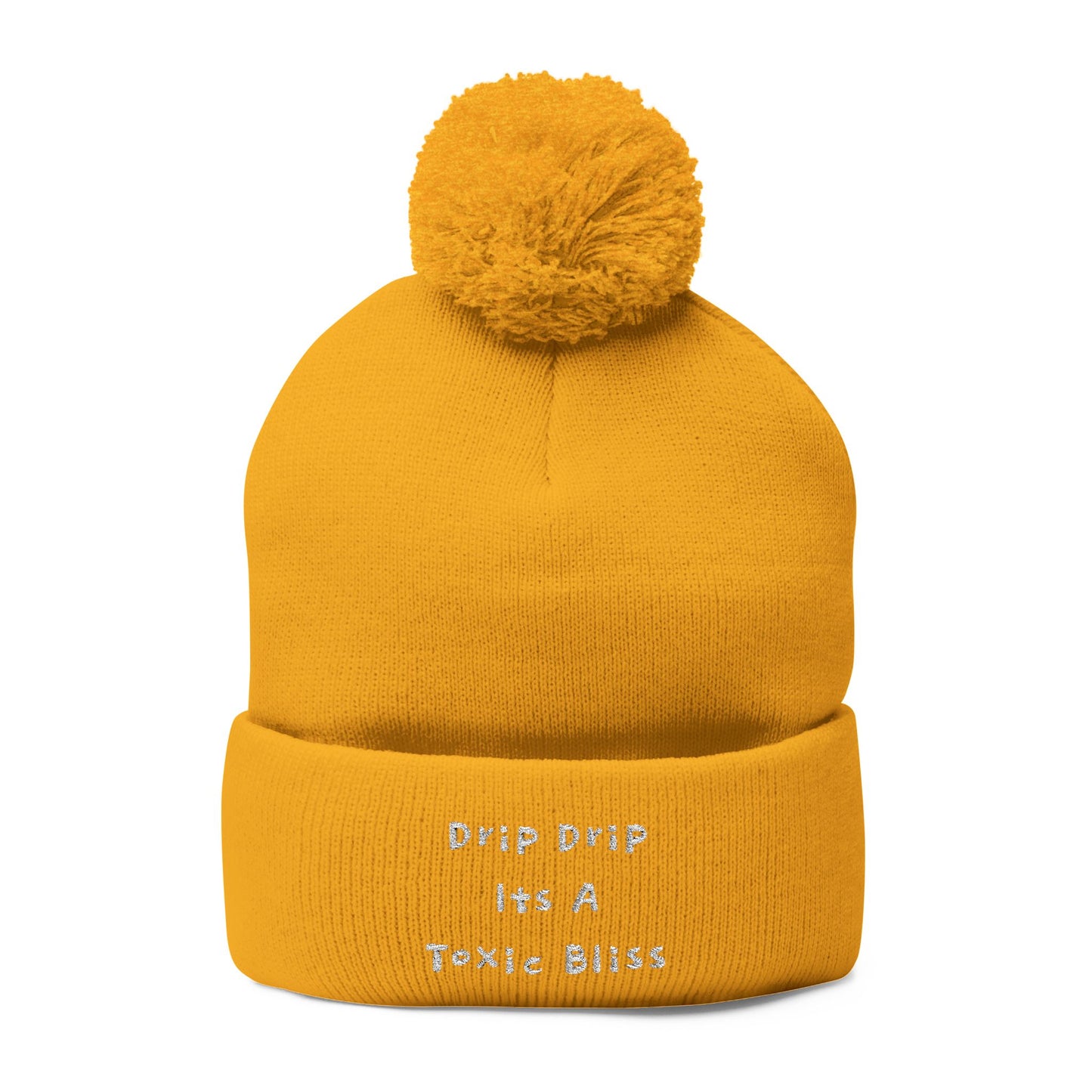 Y. Drip Drip White Pom-Pom Knit Cap (Embroidery)