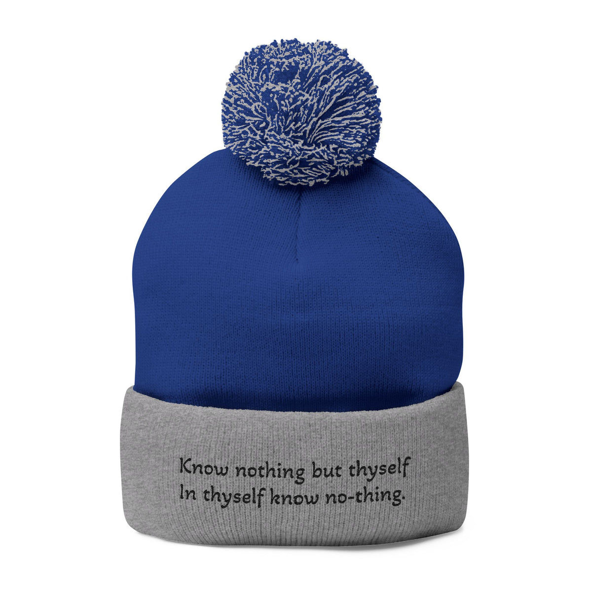 W. Know Nothing Black Pom-Pom Knit Cap (Embroidery)
