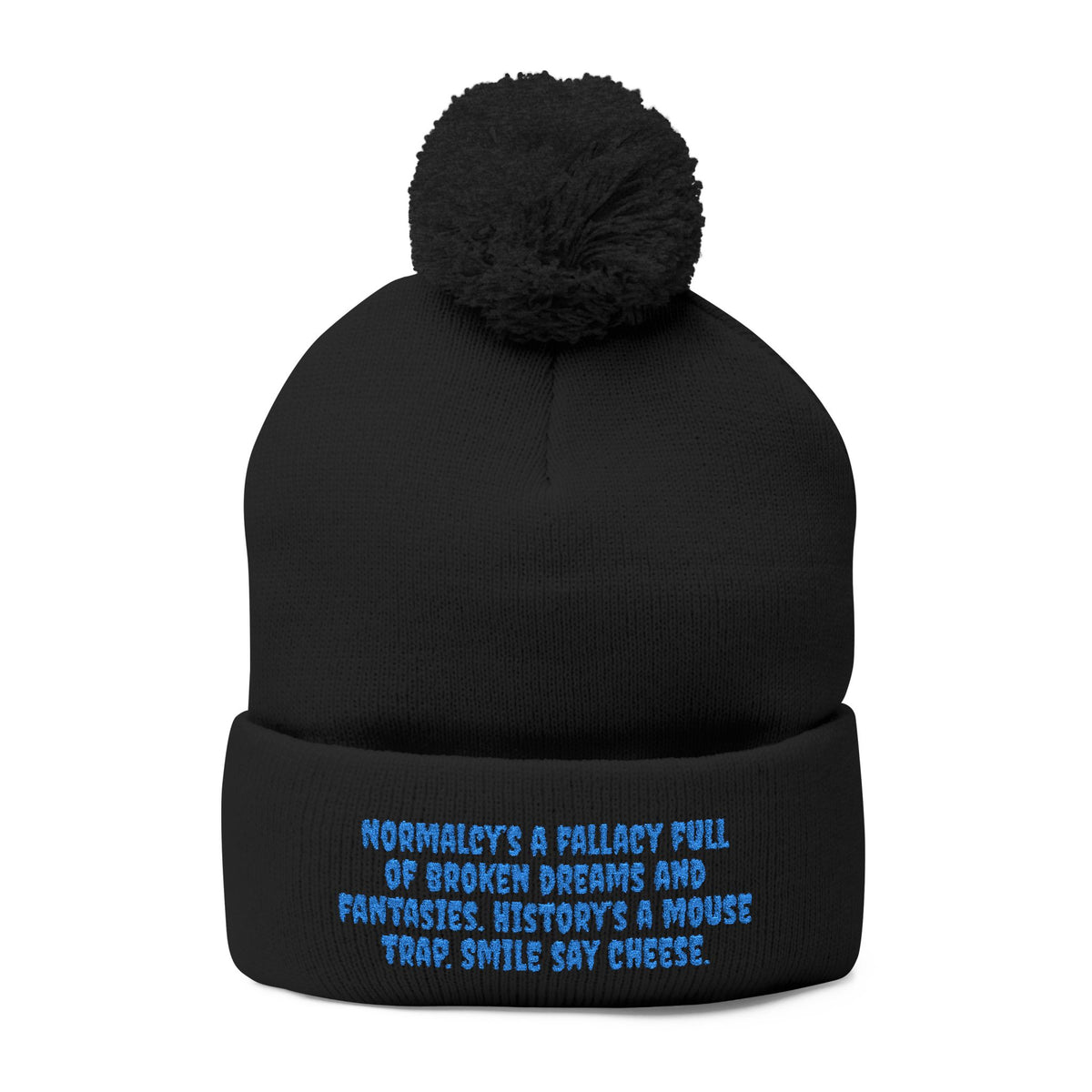 Z. Blue Normlacy's a Fallacy Pom-Pom Knit Cap
