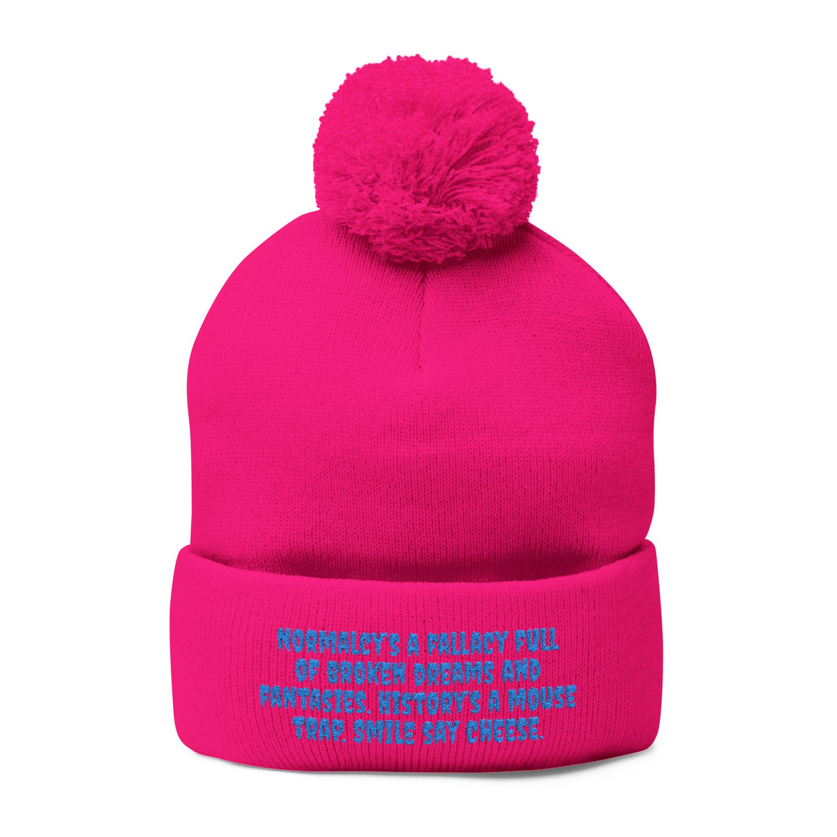 Z. Blue Normlacy's a Fallacy Pom-Pom Knit Cap