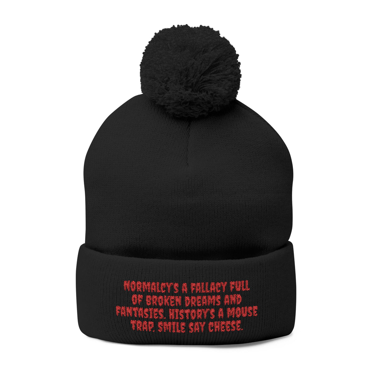 Z. Red Normalcy's a Fallacy Pom-Pom Knit Cap