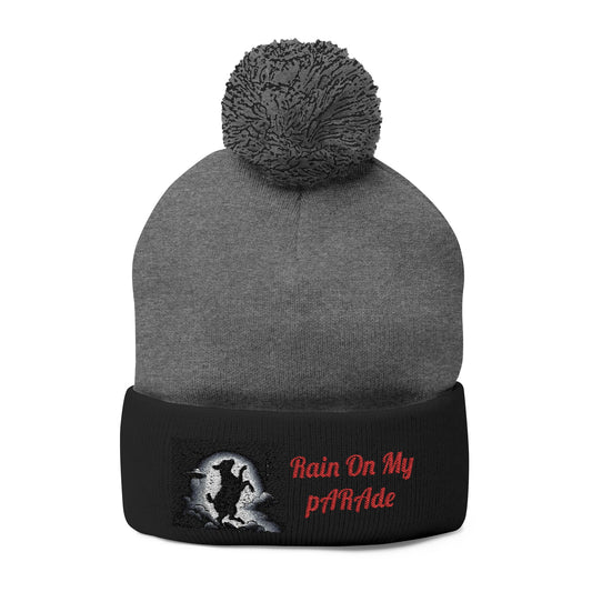X. Red Rain On My pARAde Pom-Pom Knit Cap