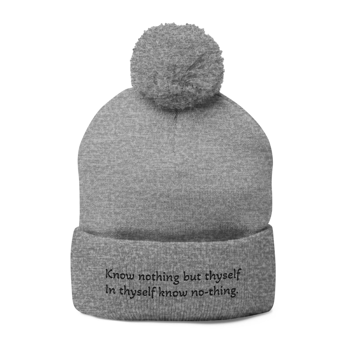 W. Know Nothing Black Pom-Pom Knit Cap (Embroidery)