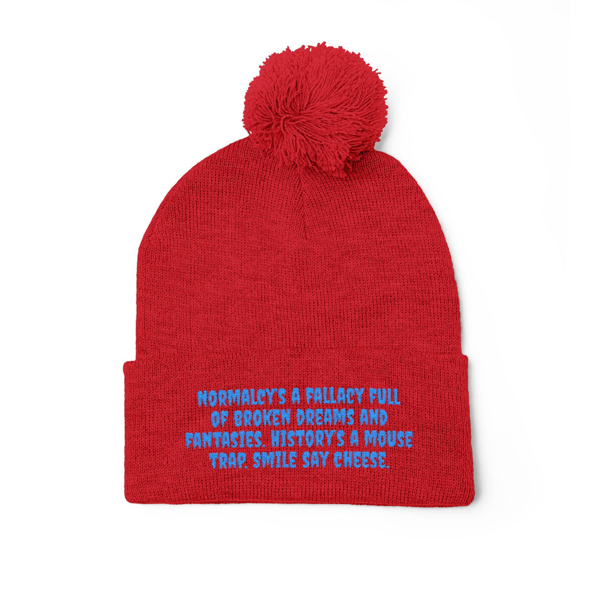 Z. Blue Normlacy's a Fallacy Pom-Pom Knit Cap