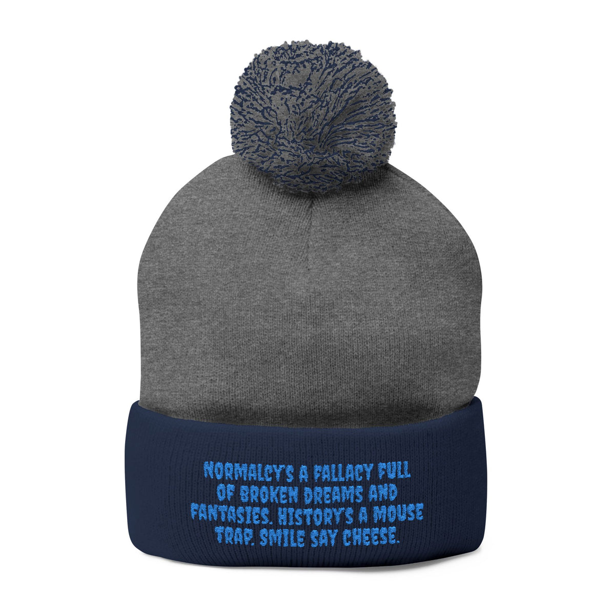Z. Blue Normlacy's a Fallacy Pom-Pom Knit Cap