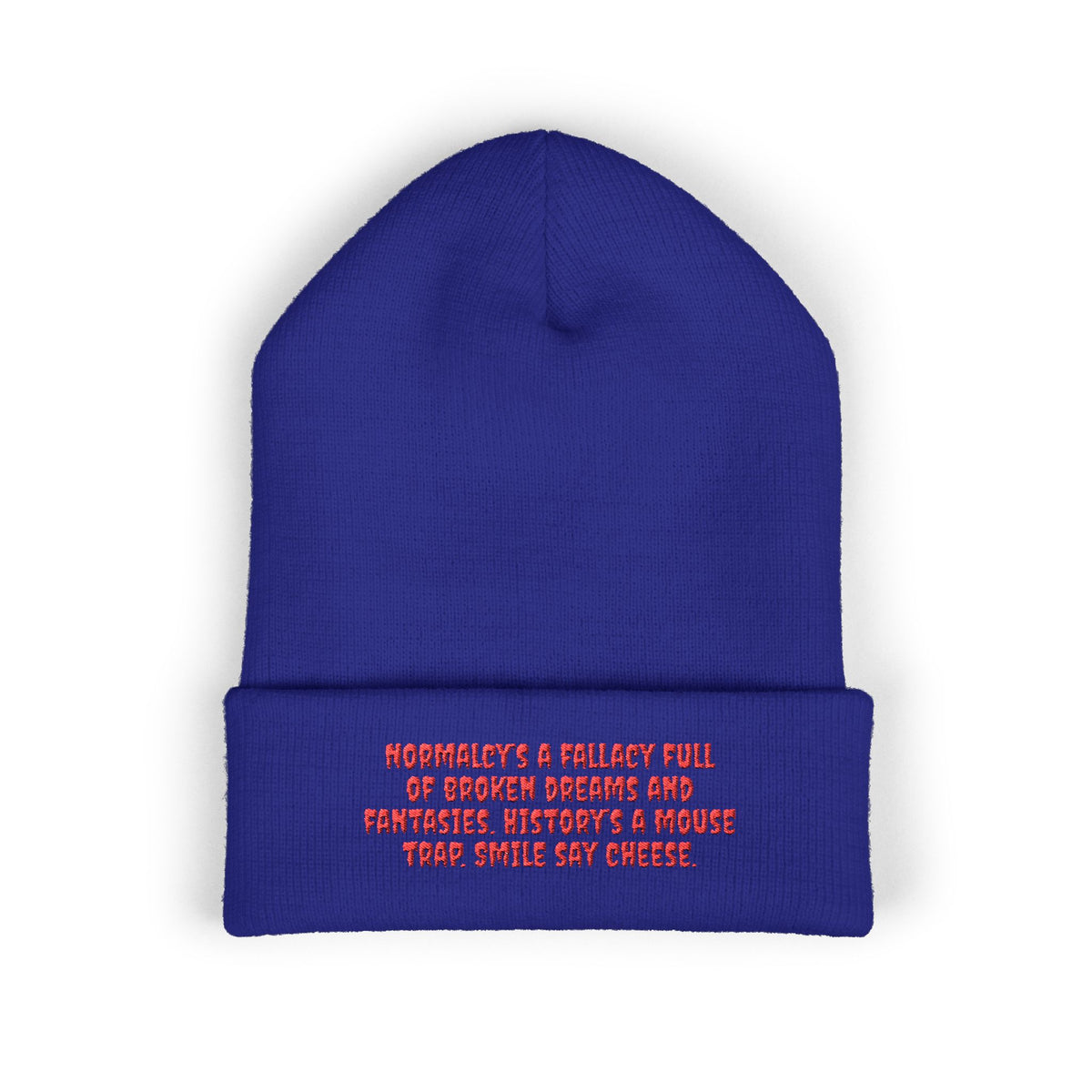 Y. Red Normalcy's a Fallacy Beanie (Embroidery)