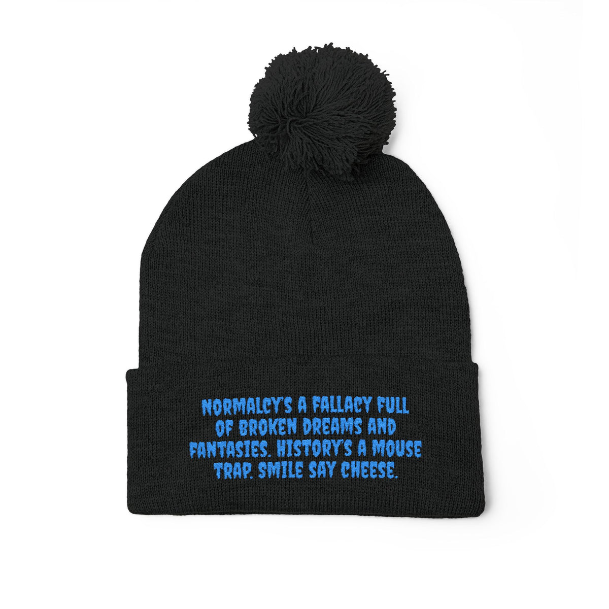 Z. Blue Normlacy's a Fallacy Pom-Pom Knit Cap
