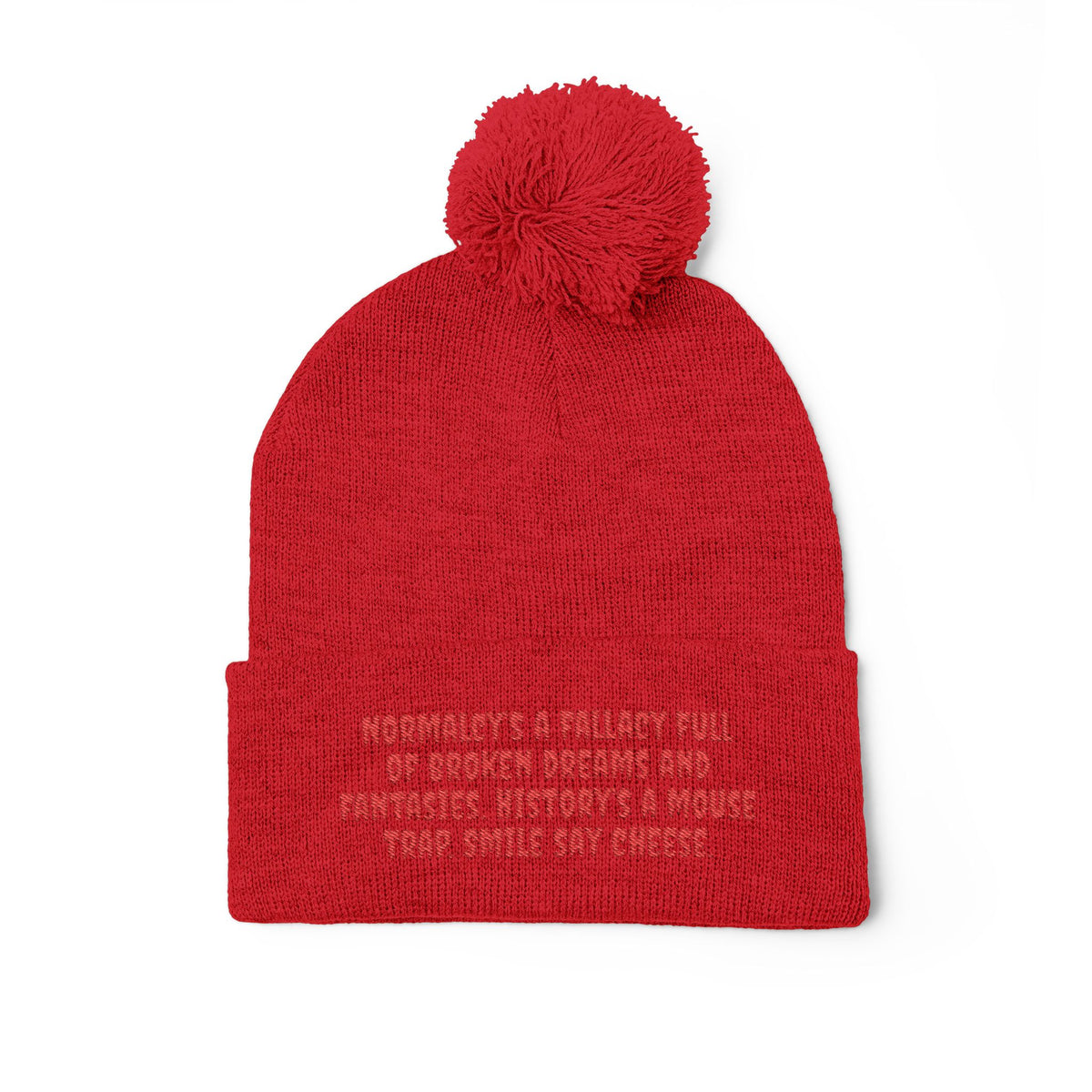 Z. Red Normalcy's a Fallacy Pom-Pom Knit Cap
