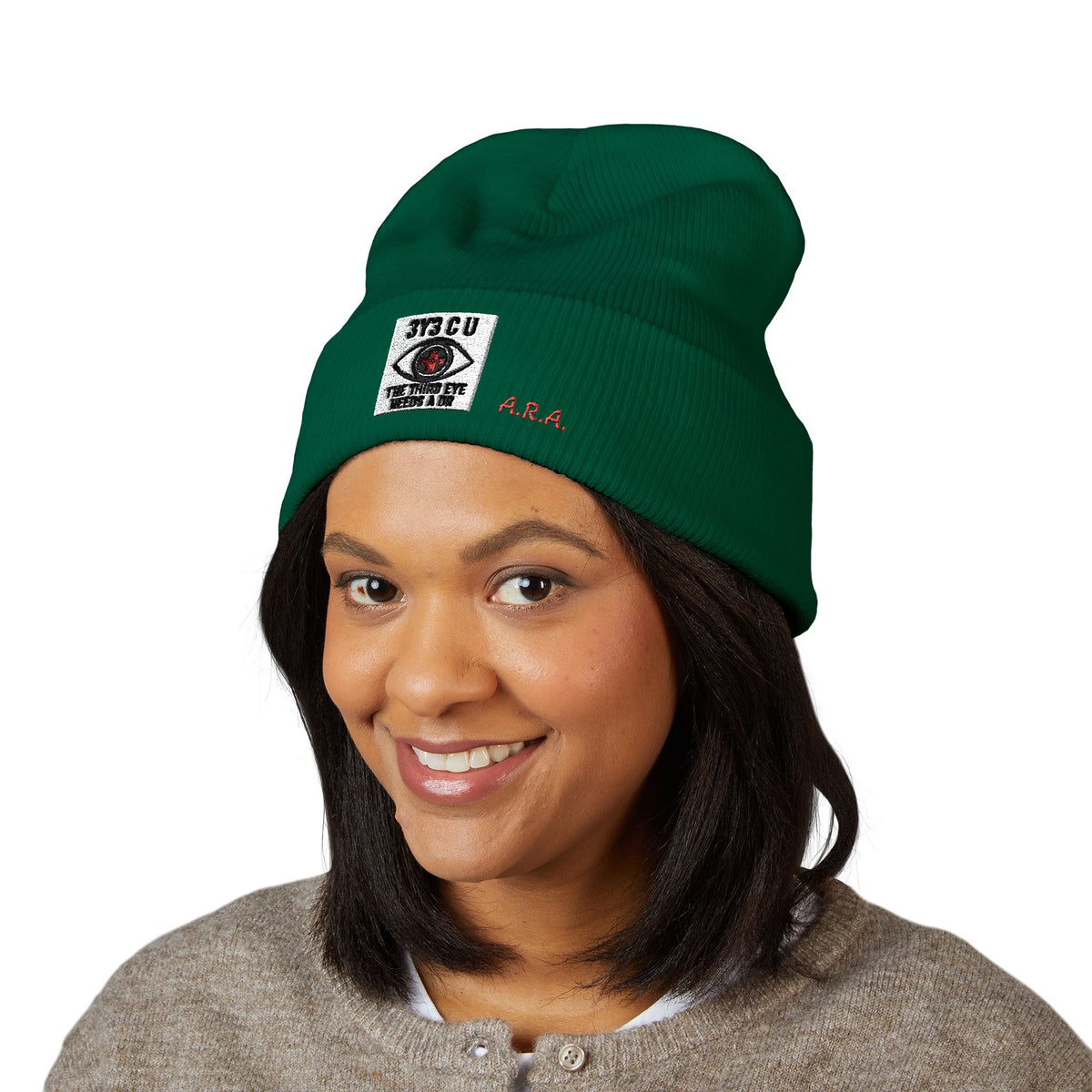 X. 3Y3 C U Red Beanie (Embroidery)