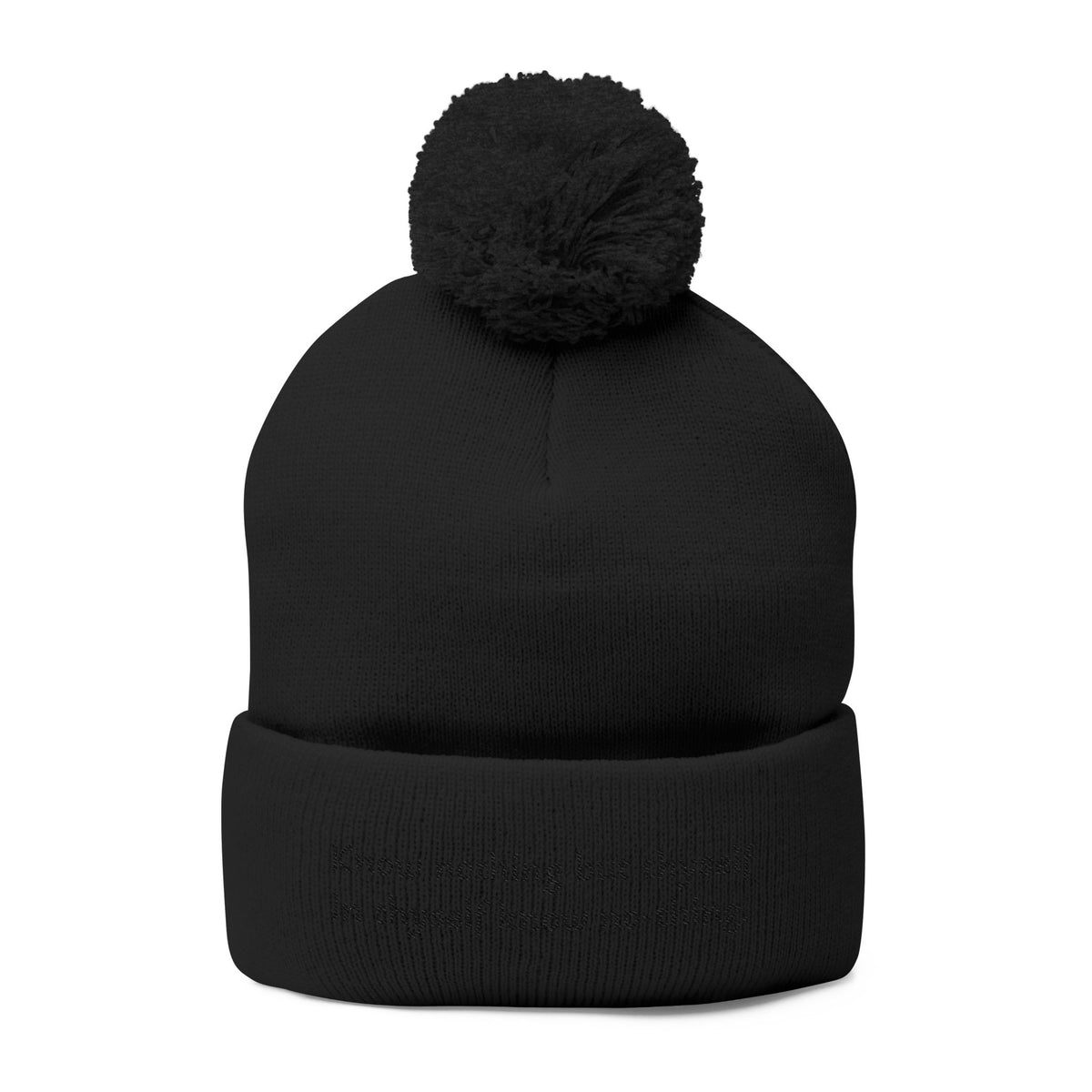W. Know Nothing Black Pom-Pom Knit Cap (Embroidery)
