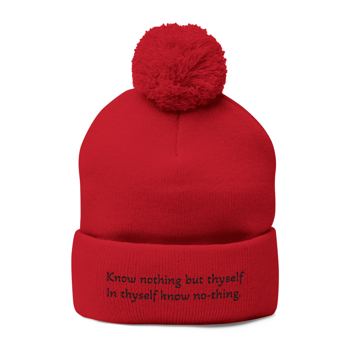 W. Know Nothing Black Pom-Pom Knit Cap (Embroidery)