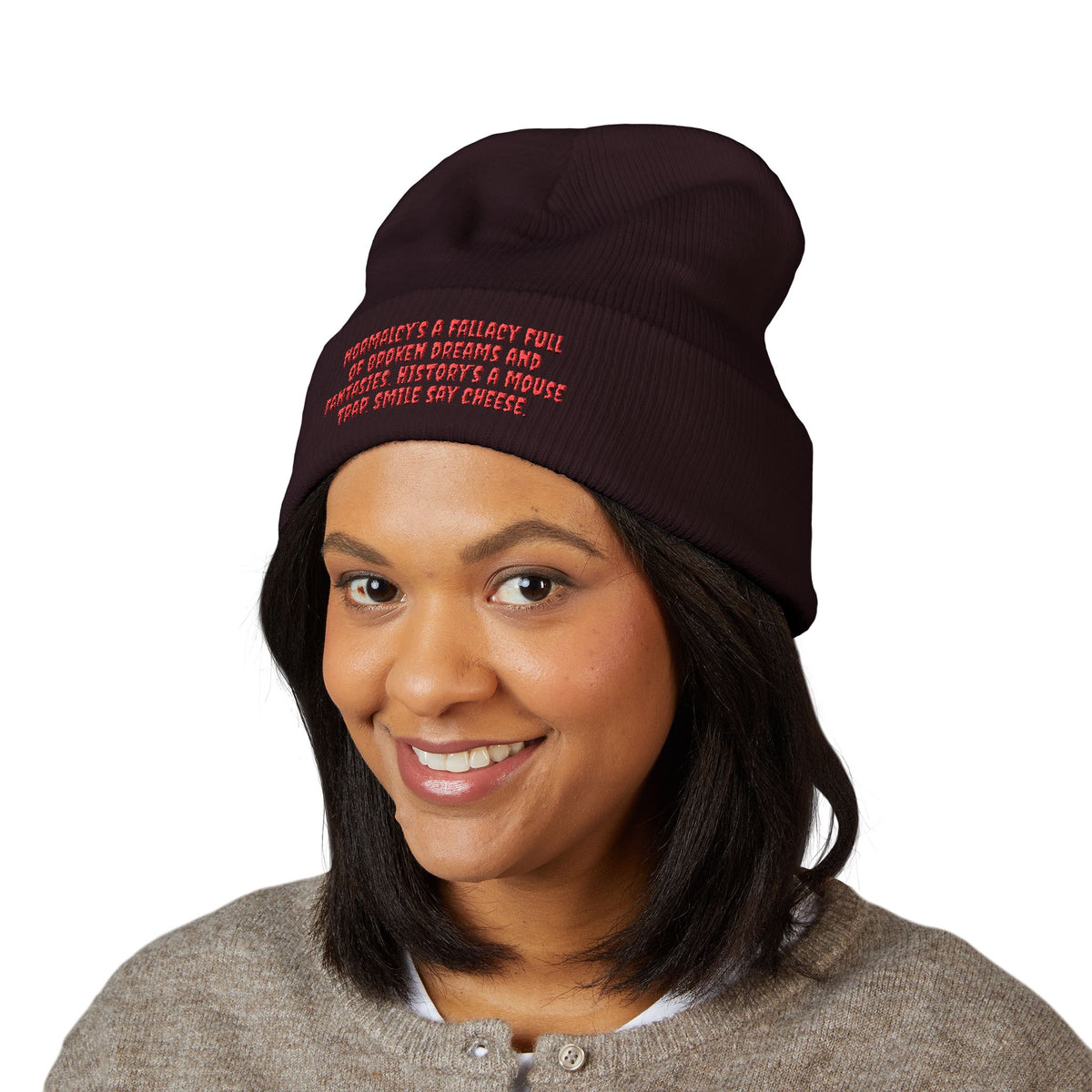 Y. Red Normalcy's a Fallacy Beanie (Embroidery)