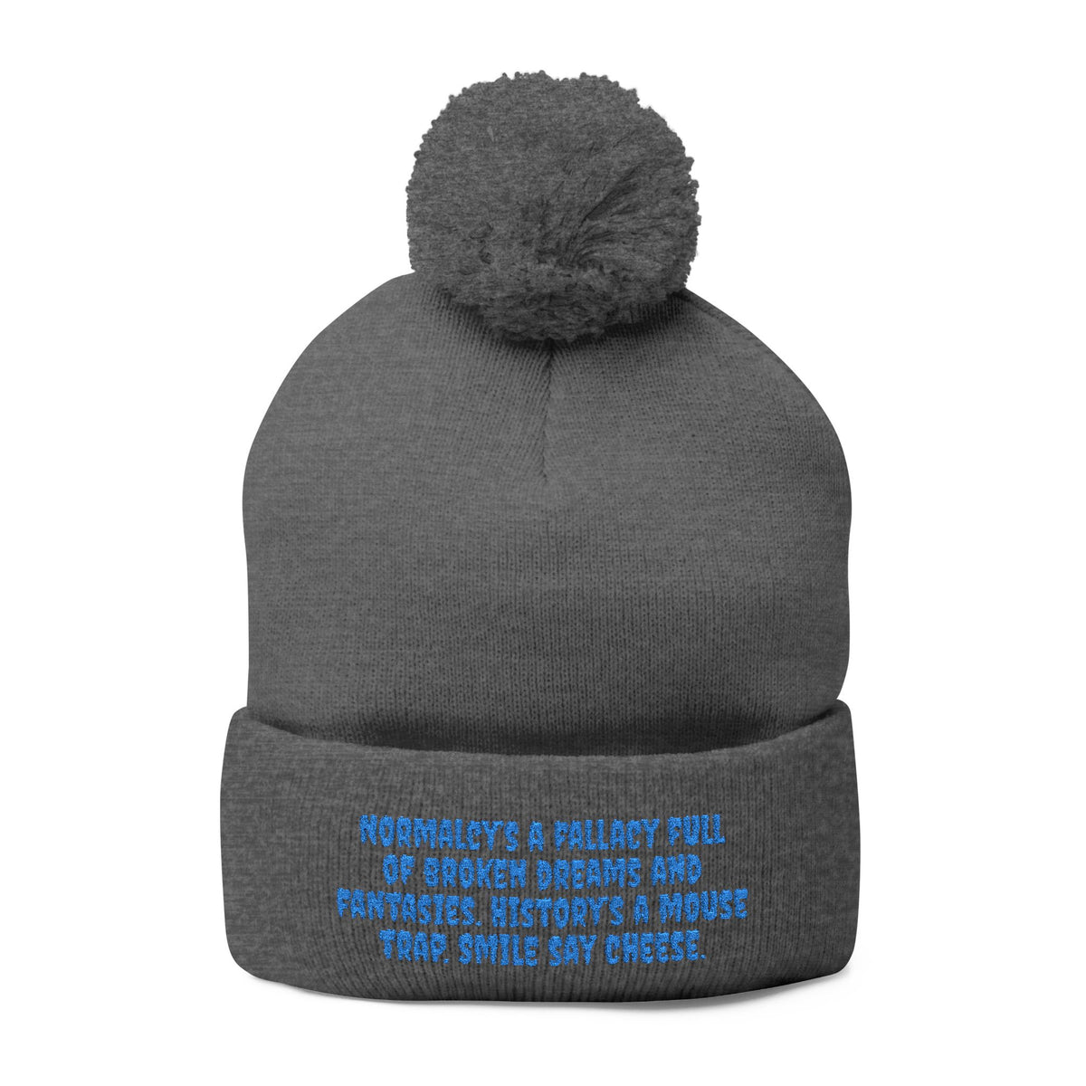 Z. Blue Normlacy's a Fallacy Pom-Pom Knit Cap