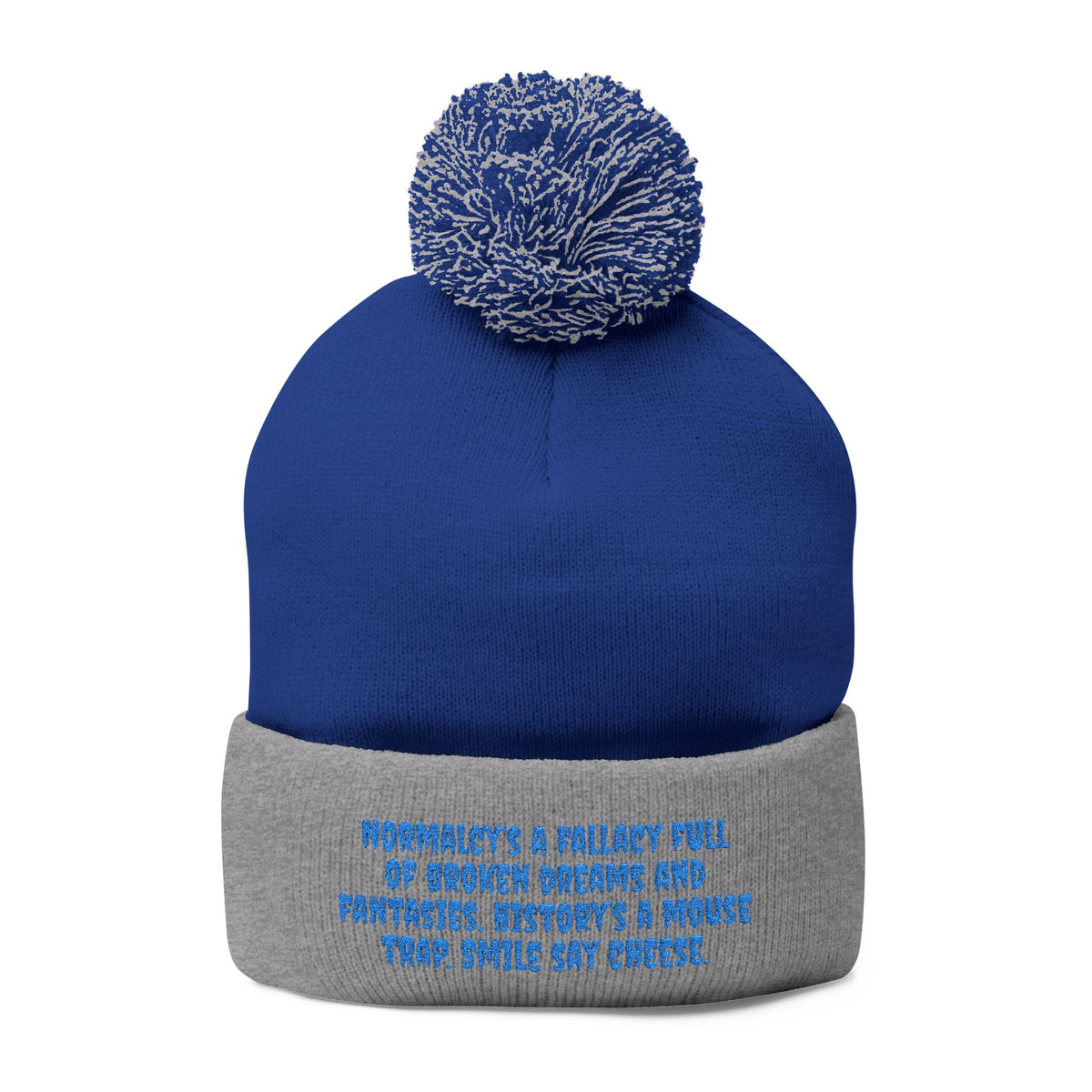 Z. Blue Normlacy's a Fallacy Pom-Pom Knit Cap
