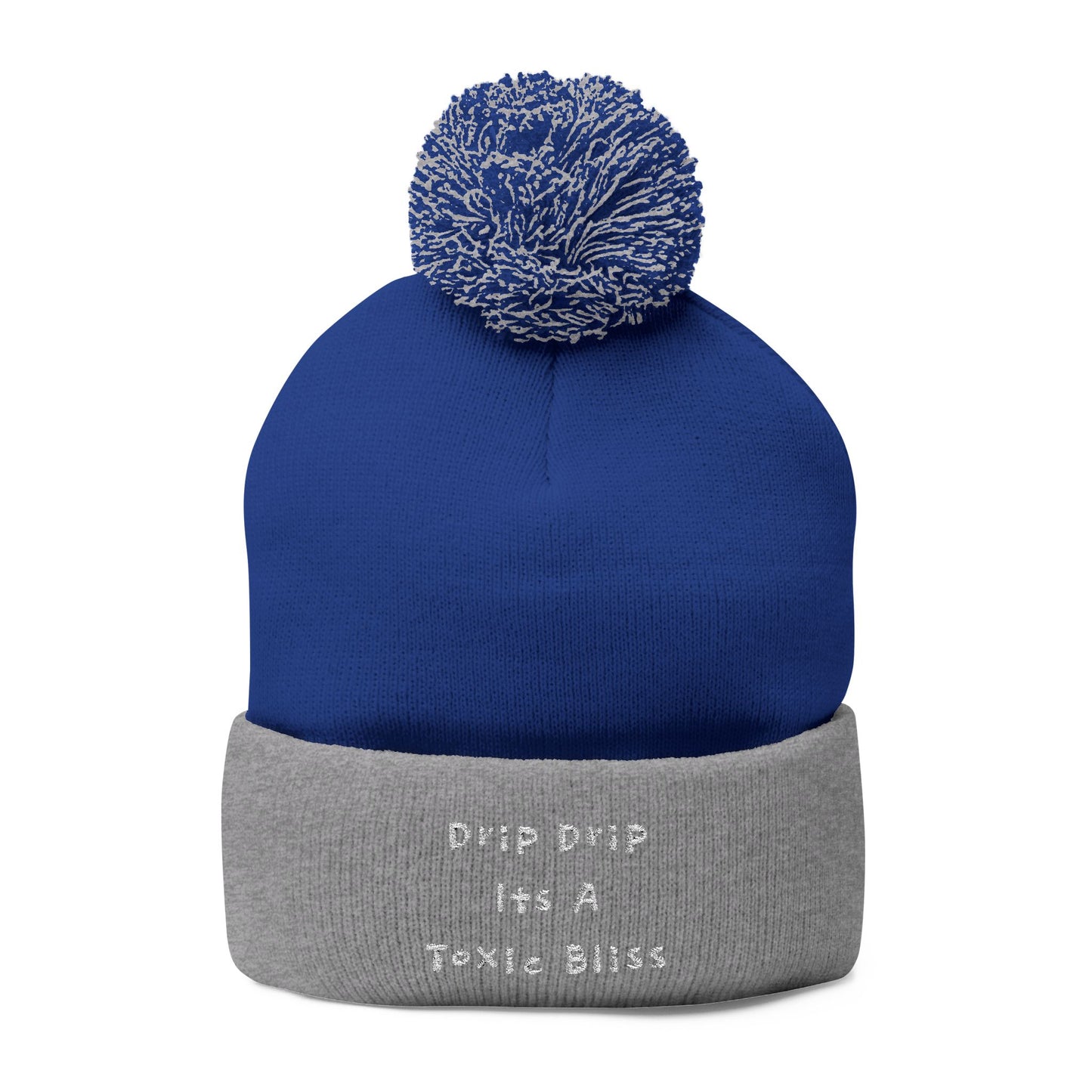 Y. Drip Drip White Pom-Pom Knit Cap (Embroidery)