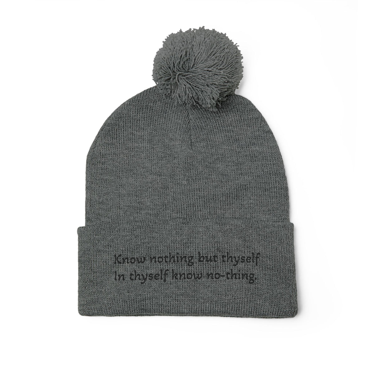 W. Know Nothing Black Pom-Pom Knit Cap (Embroidery)