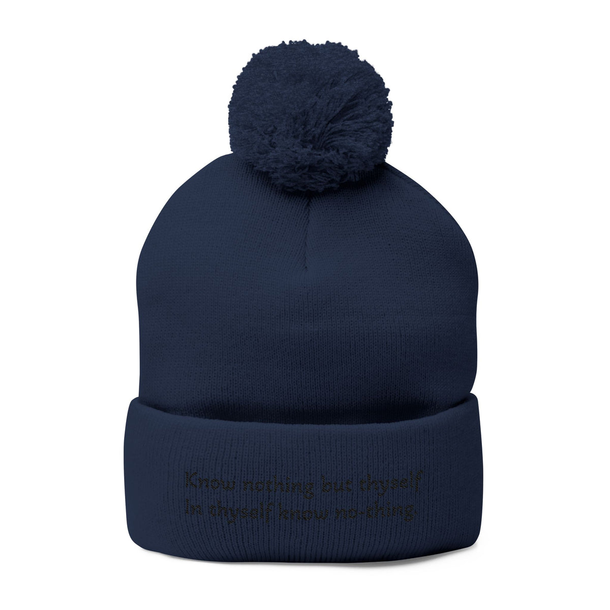 W. Know Nothing Black Pom-Pom Knit Cap (Embroidery)