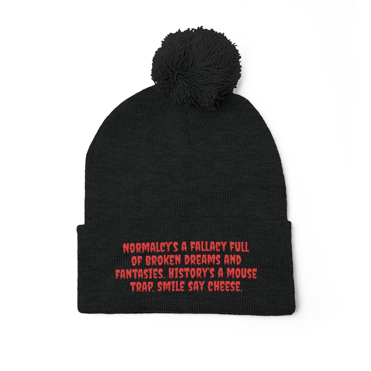 Z. Red Normalcy's a Fallacy Pom-Pom Knit Cap