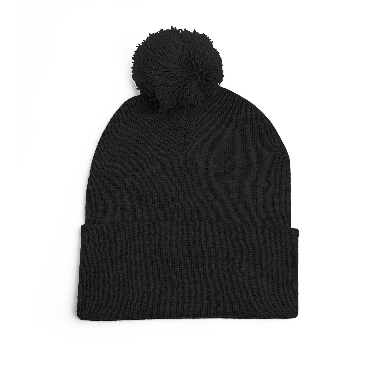 W. Know Nothing Black Pom-Pom Knit Cap (Embroidery)
