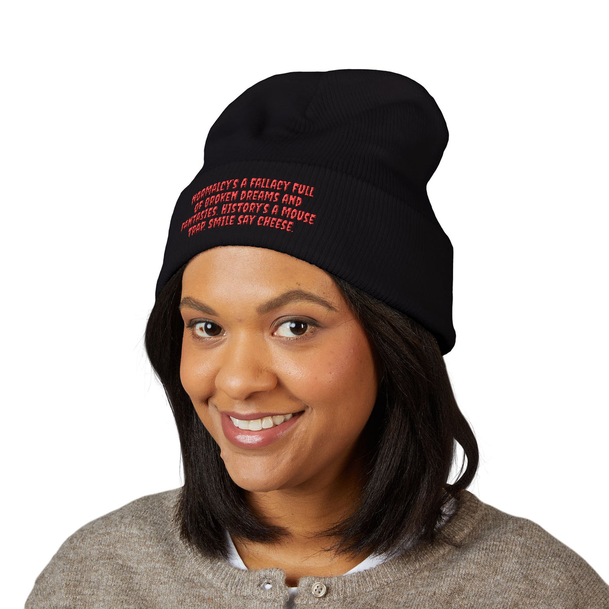 Y. Red Normalcy's a Fallacy Beanie (Embroidery)