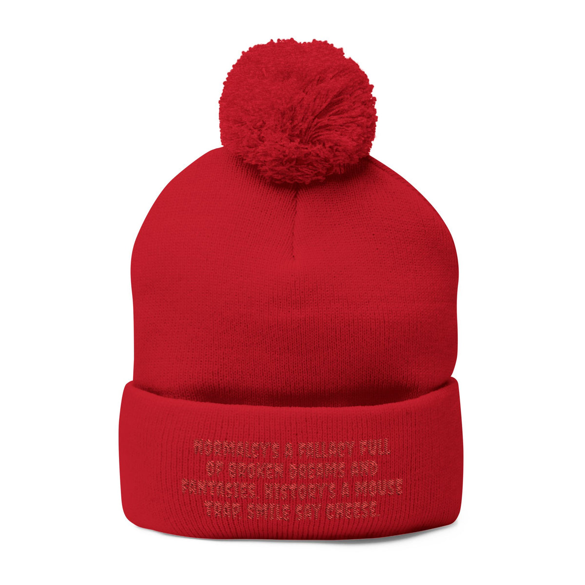 Z. Red Normalcy's a Fallacy Pom-Pom Knit Cap