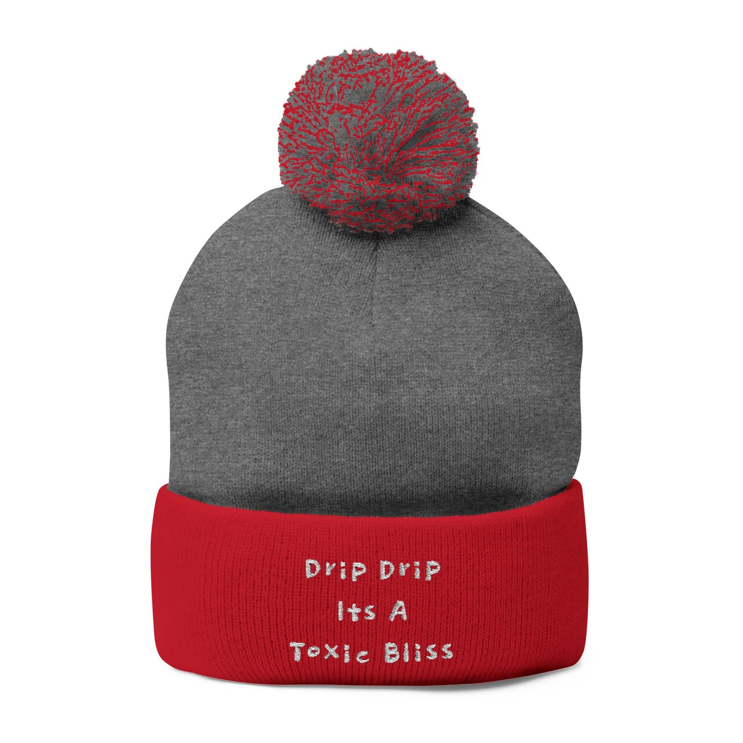 Y. Drip Drip White Pom-Pom Knit Cap (Embroidery)