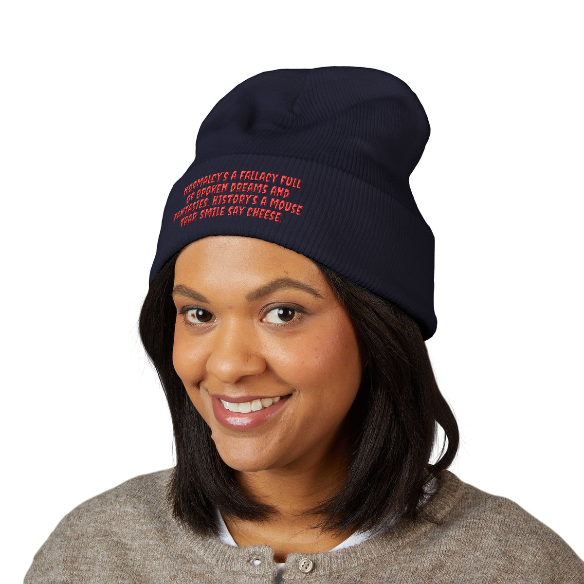 Y. Red Normalcy's a Fallacy Beanie (Embroidery)
