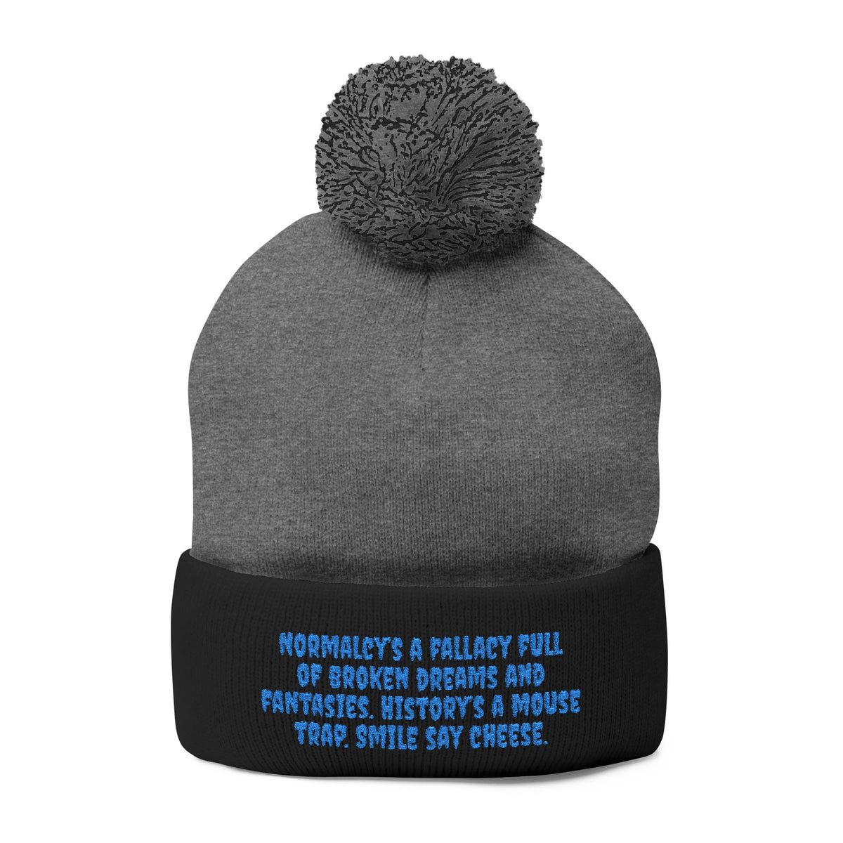 Z. Blue Normlacy's a Fallacy Pom-Pom Knit Cap