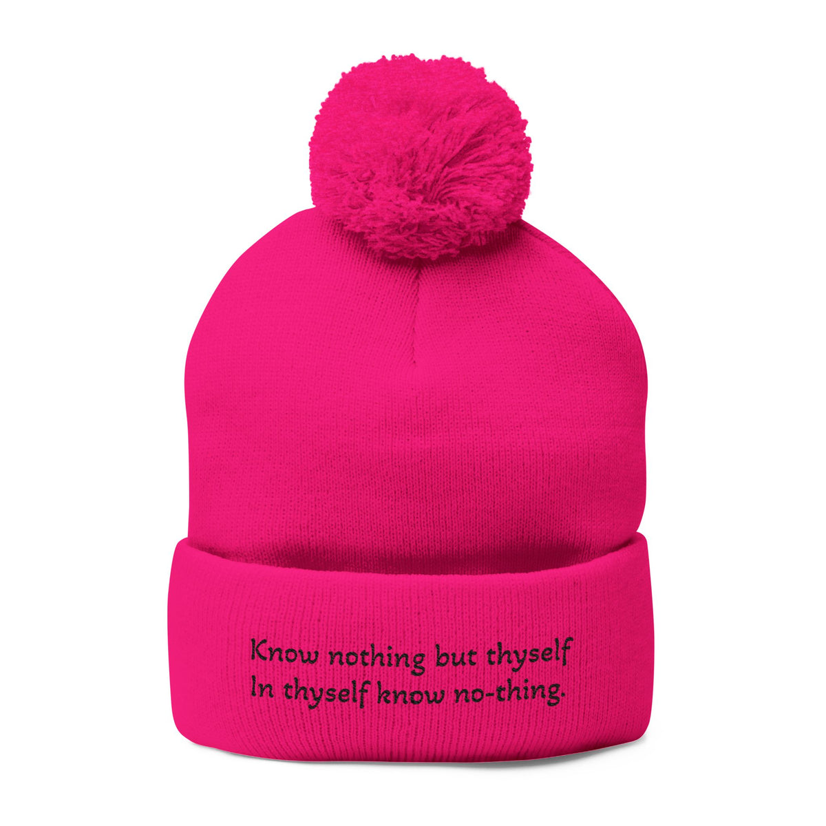 W. Know Nothing Black Pom-Pom Knit Cap (Embroidery)