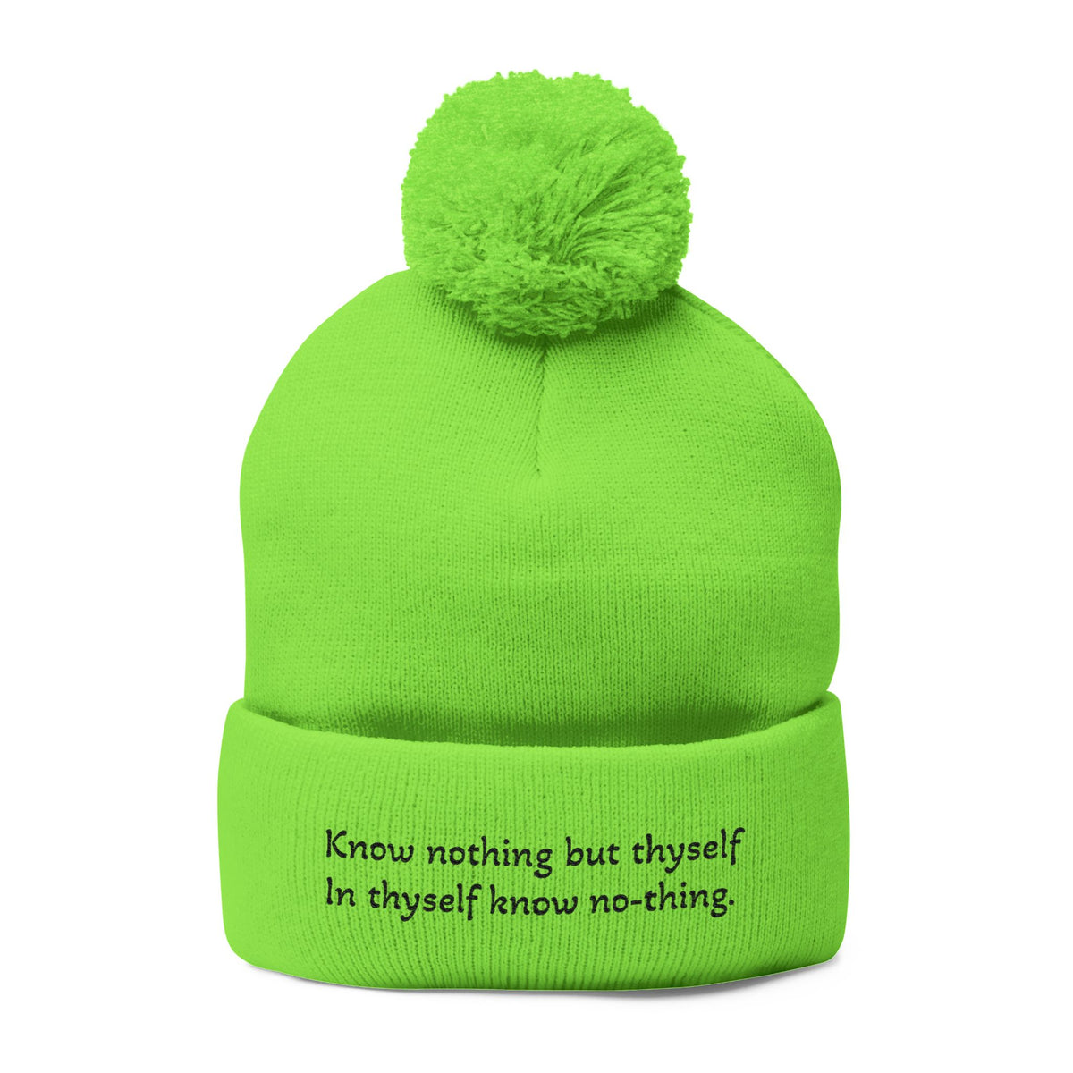 W. Know Nothing Black Pom-Pom Knit Cap (Embroidery)